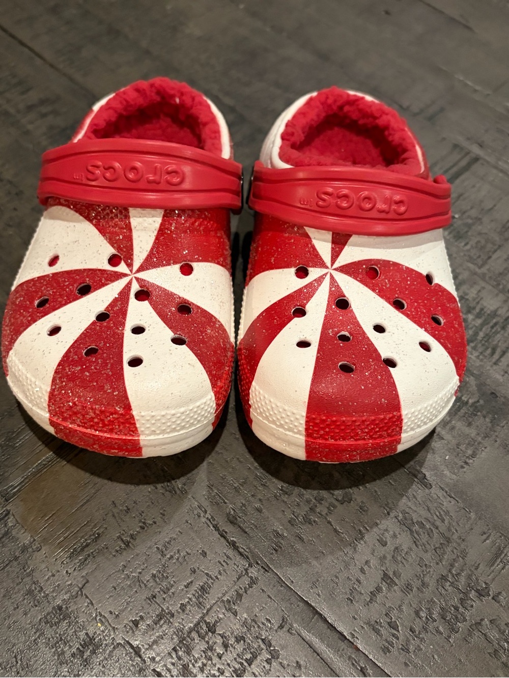 CROCS Kids Red & White Peppermint Swirl Lined Clogs Size C9
